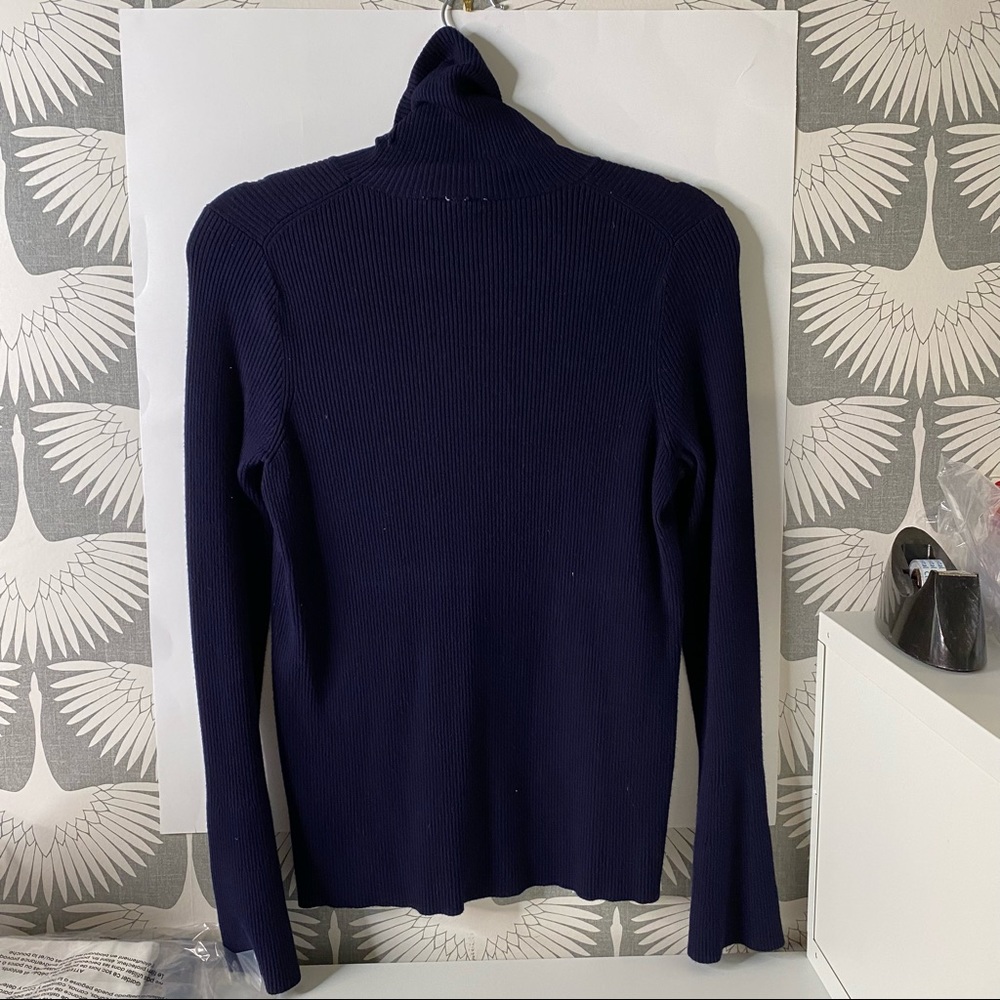 Moth / Anthropologie Navy Blue Bell-Sleeve Turtle Neck Sweater